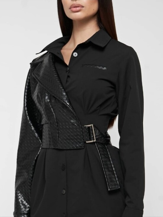 Maniere De Voir Dresses & Skirts - Maniere De Voir Faux Leather Blazer Dress Size 10 Black Mini Dress